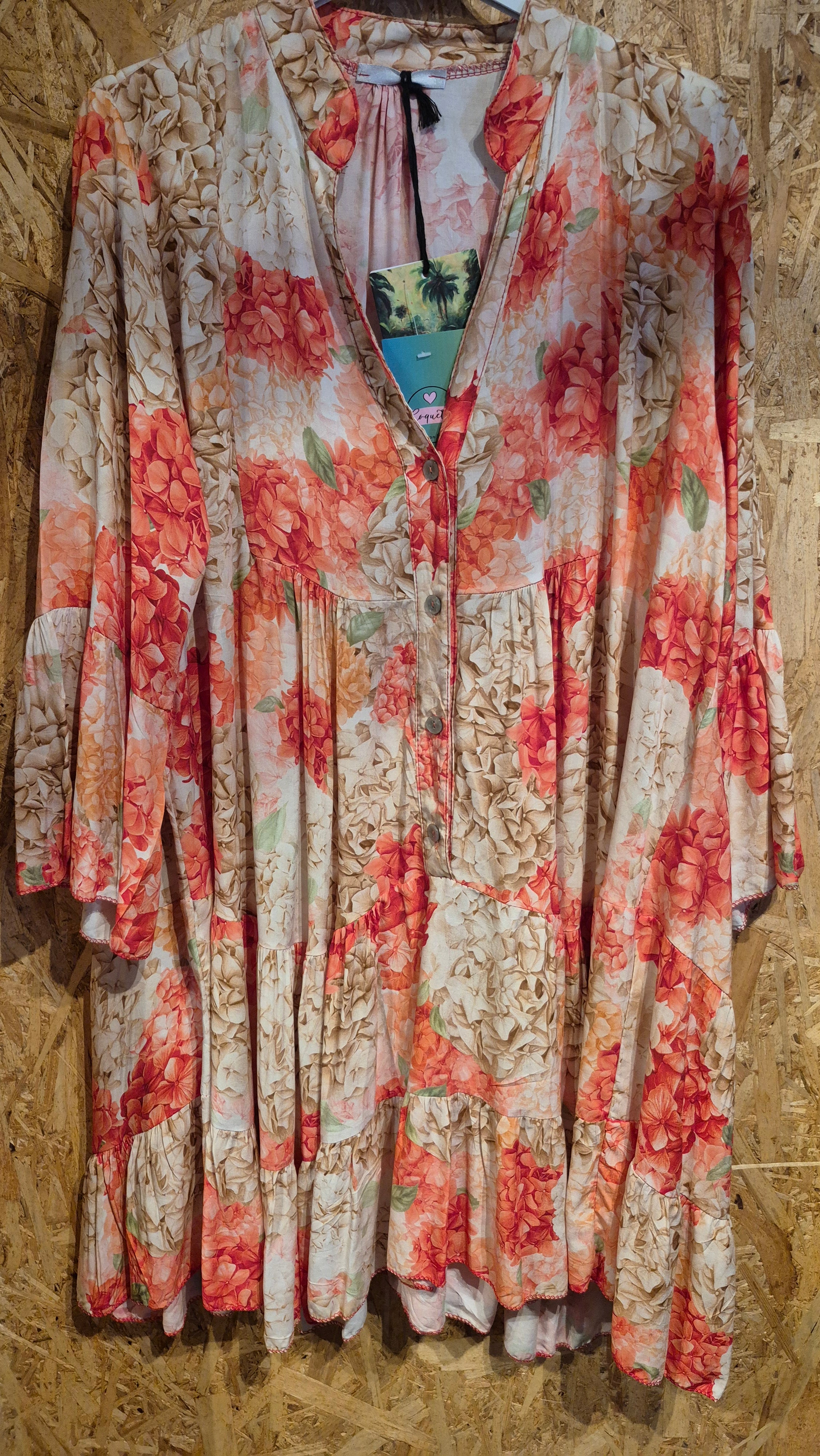 VESTIDO MAO FLORES CORAL